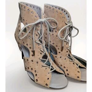 Joie Suede Gladiator Cage Heel Sandals Lace Up Studded Bootie Size 39 US 8